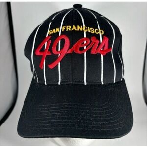 Vintage San Francisco 49ers Script Snapback Hat NFL Headmaster Rare Black Stripe